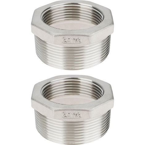 Lot de 2 Bouchon Réducteur 2 in Mâle vers 1,5 in Femelle npt Acier Inoxydable 304 Raccord Réducteur Fileté 44,5 x 59 x 31,5 mm (1/5)