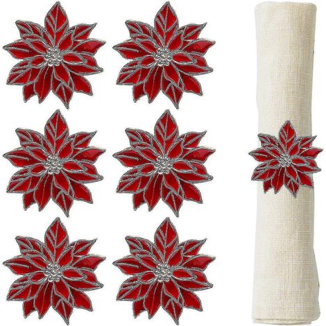 Rond de serviette décoratif de Noël, lot de 6, rouge, en métal résistant et créatif, cadeau idéal pour la décoration de table à la maison. (1/5)