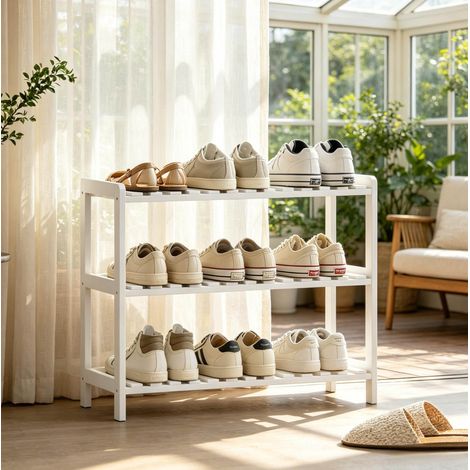 3-stöckiges Schuhregal aus Holz und MDF 70 x 26 x 57,5 cm weiß HAVRYA (1/5)