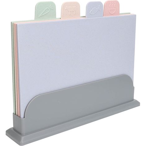 4 planches à découper code couleur avec support, réversibles, tapis de découpe en plastique classifié, lot de 4 (1/5)