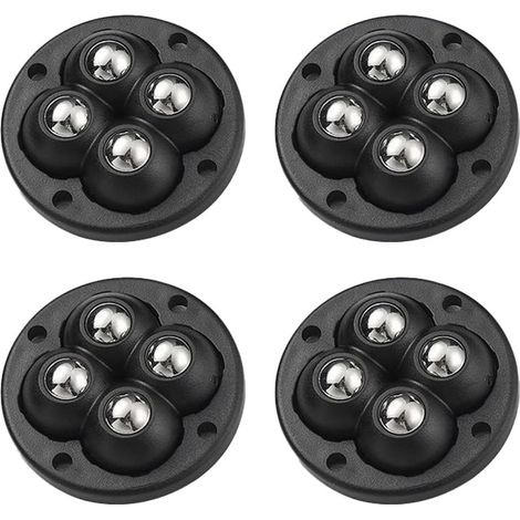 Lot de 4 roulettes pivotantes autocollantes en plastique diamètre 48 mm pour meubles coffres et boîtes de rangement couleur noire (1/5)