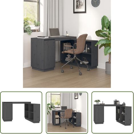 The Living Store Bureau Gris 110x50x75 cm Bois massif de pin - Bureau En Bois Massif - Bureau Gris - Bureau Moderne - Bureau Compact - Bureau Ordinateur (1/5)