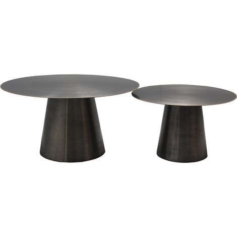 NICKO - Lot de 2 Tables Acier Finition Nickel Antique Bordure Dorée (1/3)
