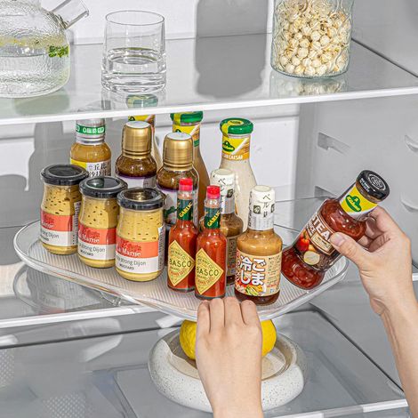 Organisateur de plateau tournant pour réfrigérateur, 15,67'', rectangulaire transparent, pour rangement, placard, table, garde-manger, cuisine, comptoir (1/5)