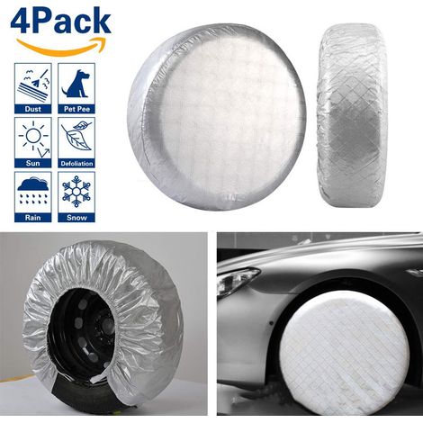 Ensemble de 4 housses de pneus, protection solaire imperméable en film d'aluminium, convient aux pneus de 19 à 22 pouces de diamètre, pour camping-cars, caravanes et SUV, argent.