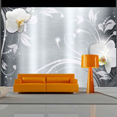 Papier peint orchidées sur acier - 150 x 105 cm