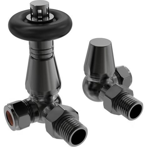 NRG Traditional Antique Design Black Nickel TRV Corner Radiator Valves 1/2"x15mm Pack (1/3)