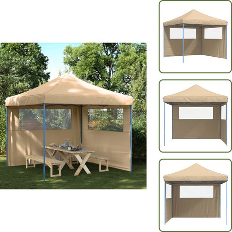 The Living Store Partyzelt Faltbar Pop-Up mit 2 Seitenteilen Beige - Outdoor-Pavillon - Gartenfestzelt - Partyzelt - Eventzelt - Sonnenschutz (1/5)