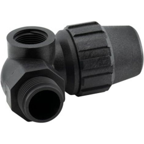 Winkelstück mit Außengewinde, 3 Ausgänge – 25 mm – 3/4" – 1/2", ABRISA.