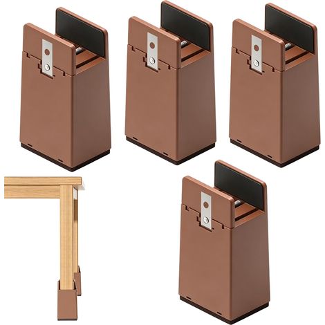 Lot de 4 Rehausseurs de Meubles Réglables 10 cm, Rehausseur Pieds de Lit avec Pince à Vis, pour Pieds de 10 à 37 mm, Antidérapant avec Patin en Feutre, Rehausseur Meuble pour Lit Canapé Table Chaise (1/4)