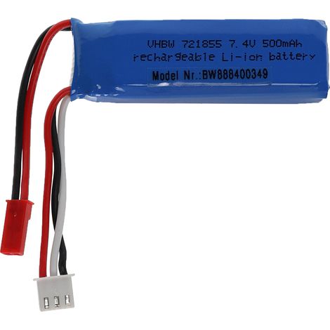 vhbw Batería recargable compatible con BEC clavija (m) para modelismo por ej. coche carreras, avión (500mAh, 7,4V, Li-poli, 61 x 20 x 16mm)
