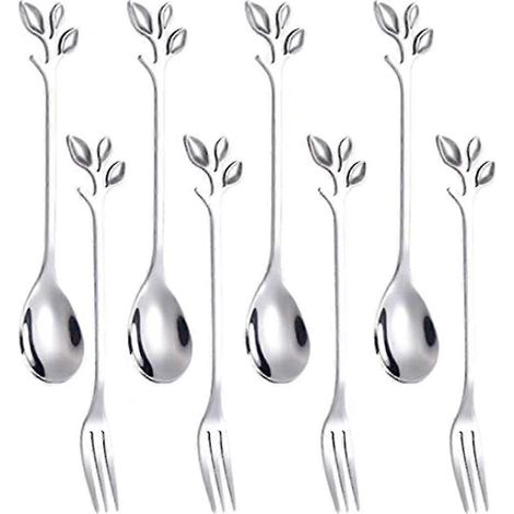 16-teiliges Dessertbesteck-Set (Löffel und Gabeln), Kuchengabel, Kaffeelöffel, Obstgabel, Edelstahl – silber (1/5)