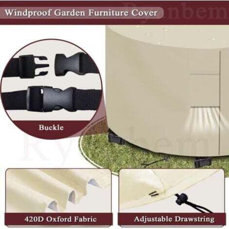 Housses pour Mobilier de Jardin Exterieur Imperméable Housse Table de Jardin Protection avec Grilles D'aération Housse Salon de Jardin 420D Rond Bache Table Anti-UV Beige (188x84cm) (1/5)