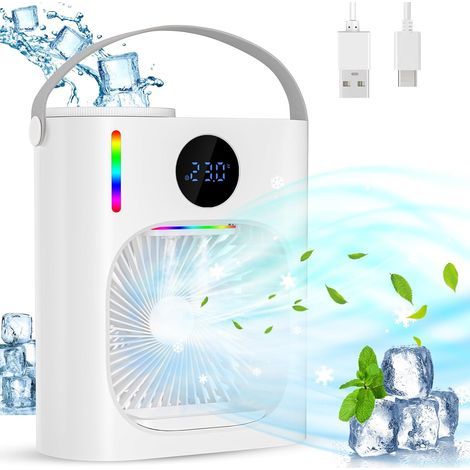 Climatiseur mobile, climatiseur portable, silencieux, 900 ml, rafraîchisseur d'air 4 en 1, mini rafraîchisseur d'air USB, 3 vitesses, 2 modes de brumisation, mini climatiseur pour chambre/bureau (1/5)