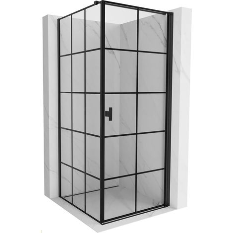 Mexen Mist-B cabina de ducha abatible derecha 90 x 90 cm, cuadrícula negra, negro - 8A2T-090-090-70-77-P (1/5)