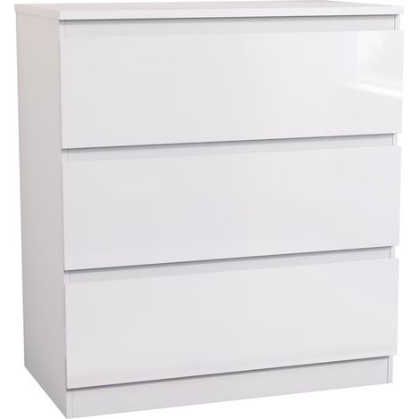 Glinton 3 Drawer Chest of Drawers High Gloss Bedroom Storage Furniture, 100% FSC, White