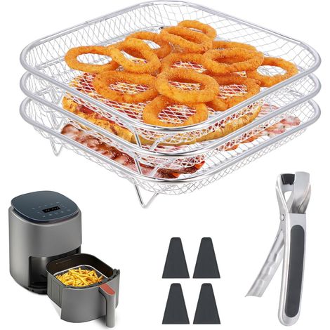 Carrée Air Fryer Rack Empilable en Acier Inoxydable, 20cm Grilles pour Friteuse, Griller Rack Air Fryer Accessoires pour Barbecue, Four, Air Fryer Déshydrateur Rack Grill Rack Air (1/5)