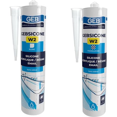 GEB – Mastic silicone W2 310 ml blanc – Spécial émail et acrylique – Résistance à l'humidité et aux moisissures – Adhérence sur verre et bois