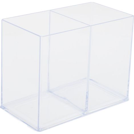 Porte-pinceaux de maquillage transparent 2 compartiments, organisateur anti-poussière pour rouge à lèvres et gloss, étui de rangement cosmétique (1/5)