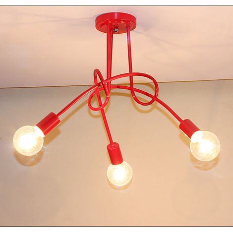 Plafonnier Moderne E27 Luminaire Plafonnier Créatif Lampe de Plafond Métal pour Salon Chambre Bar Café Noir 3 Lumières - Rouge