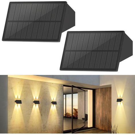 GBLY Solarlampen für Außen Wand - 2ER Solar Wandleuchte Aussen Außenwandleuchten Aussenleuchte Warmweiß Solarwandleuchten Wasserdichte Wandleuchte Up and Down Beleuchtung Solarleuchte für Zaun