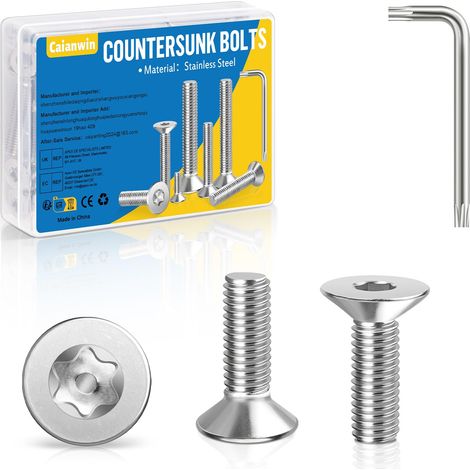 Lot de 20 vis à tête fraisée M4 x 10 mm Torx en acier inoxydable avec clé Torx 304 Vis à tête fraisée pour machines, appareils et meubles (1/5)