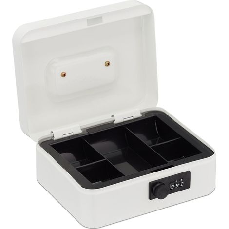 Caja de caudales segura con asa compartimento dividido 8,5 x 20 x 17 cm de hierro plateado 130014945 (1/5)