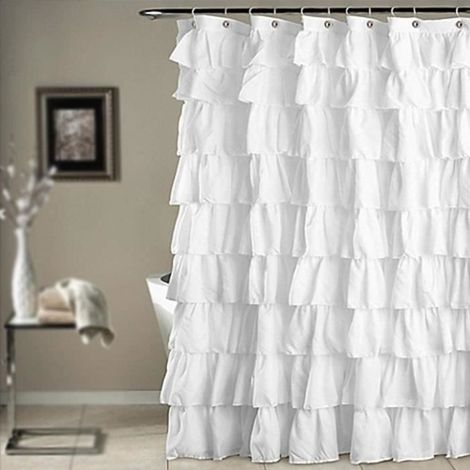 Chic Volants Rideau de Douche étanche Rideaux de Douche Blanc Hiérarchisé Motif Polyester Rideau de Douche Liner-180x180cm (1/4)