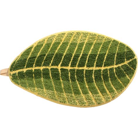 Tapis de salle de bain en polyester en forme de feuille, antidérapant, doux et absorbant, pour entrée, patio, baignoire, cuisine, buanderie, vert (1/5)