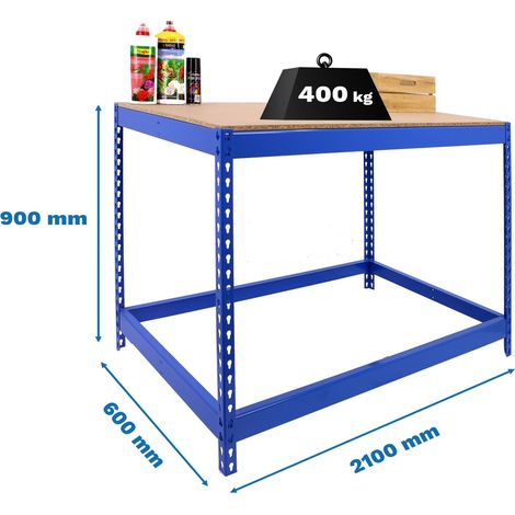 Simonrack Robuster und langlebiger Werkbank blau und Holz 210 cm breit
