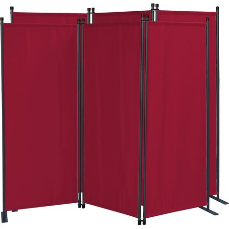 2 Stück Paravent 3 Teilig 170 x 165 cm Stoff Raumteiler Trennwand Balkon Sichtschutz Stellwand Faltbar Rubinrot (1/6)