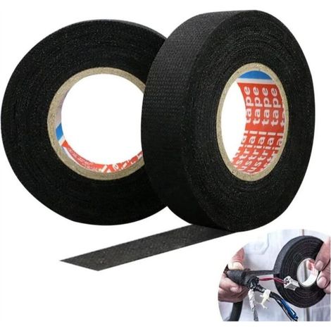 2 Rouleaux Ruban Adhésif Tissu Ruban Adhésif Isolant Noir 15M Ruban pour Voiture en Tissu 19mm/25mm Ruban Adhésif Câble Résistance à la Température pour Fils Exposés