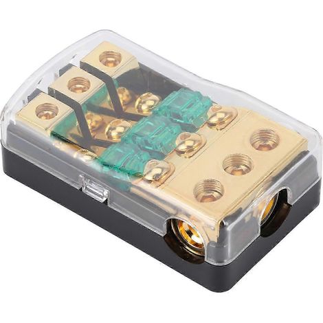 Porte-fusible audio 1 entrée, 3 sorties, 0/4 AWG à 4/8 AWG avec mini-fusibles 60A, compatible avec les applications automobiles et marines. (1/5)