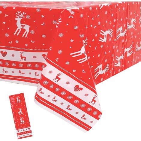 Wasserfeste rote Weihnachtstischdecke – Rentier-Print – 137 x 274 cm – fleckenabweisend – für Partys/Silvester/Buffets/Küchen