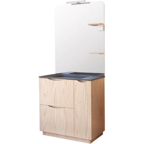 ONDEE ZEN - Meuble salle de bain à poser PALERMO - 80cm - mélaminé bois - Plan vasque noir (1/2)