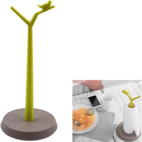Green 1-piece kitchen paper towel holder - freestanding vertical paper towel holder with non-slip base and bird decoration, suitable for living room and bathroom, 360 x 160 mm
