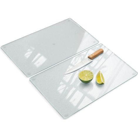 Planche à découper en verre dépoli cuisine avec pieds antidérapants résistante chaleur surface mate durable 2x30x52 cm