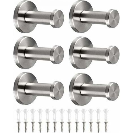 6Pcs Stainless Steel Wall Mounted Coat Hooks Robe Hook Towel Hooks Bathroom Hooks for Robe, Towel, Bedroom, Kitchen (1/5)