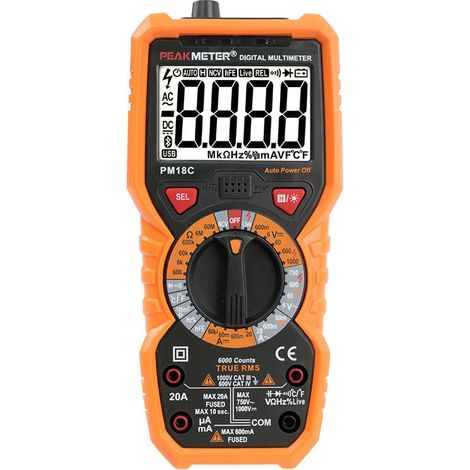 Multimètre numérique PM18C AC DC Testeur électrique numérique automatique Voltmètre sans contact Ampèremètre Ohmmètre Détecteur de tension Maintien avec affichage rétroéclairé - RWMultimètre, ohmmètre (1/5)
