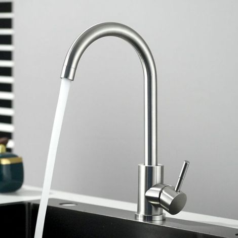 Grifo de cocina de níquel cepillado, grifo monomando giratorio 360°, acero inoxidable, agua caliente y fría (1/4)