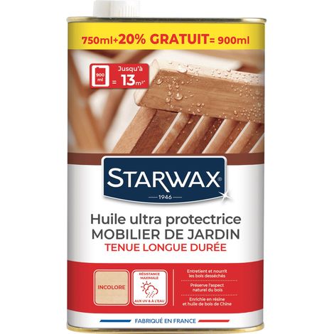 Huile ultra protectrice tenue longue durée pour mobilier de jardin en bois 900ml STARWAX
