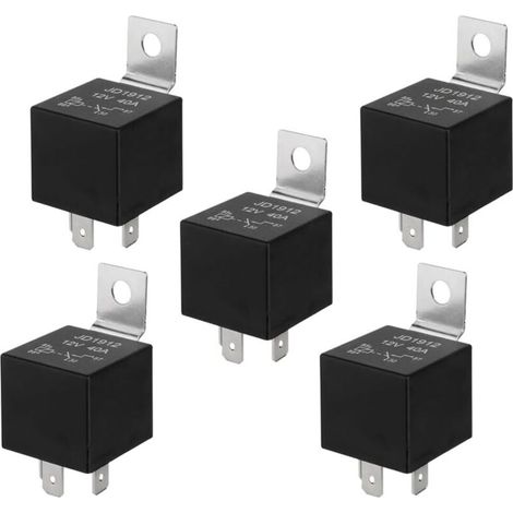5 Pièces 4 Broches Voiture Relais, 12V 40A SPST Relais Automobile avec Support de Montage en Métal, pour Voiture Camion Bateau (Noir) (1/4)