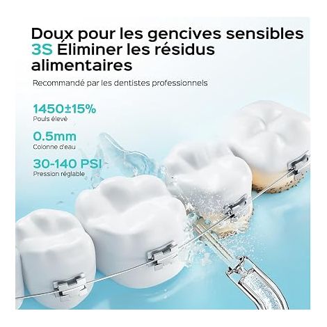 Mini Jet Dentaire Hydropulseur Portable: Design Compact et Sans Fil, 4 Modes, pour Appareil Orthodontie Dents Sensitives, Usage Nomade, Noir Brillant, T40 (1/4)