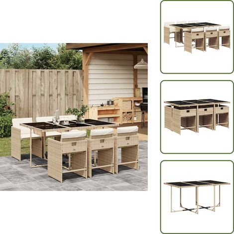 Cojines para sillas - vidaXL Set comedor de jardín 7 pzas con cojines ratán sintético beige - Ratán sintético