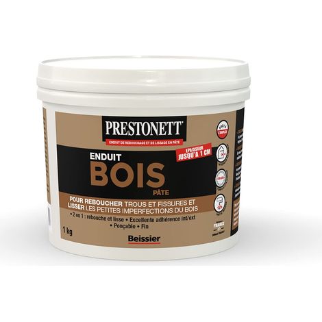 Prestonett – Enduit de rebouchage et lissage bois 1kg – Prêt à l'emploi – Pour tous types de bois intérieur et extérieur – Finition mate et fine