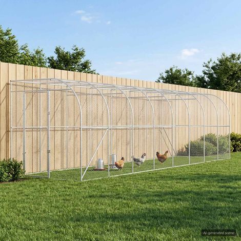 vidaXL Poulailler contre le mur Argenté 600 x 150 x 215 cm (1/5)
