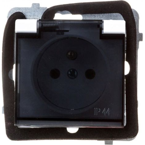 Sonata Spritzwassergeschützte Steckdose mit Erdung IP-44, transparenter Deckel, weiß matt, GPH-1RZ/m/75/d