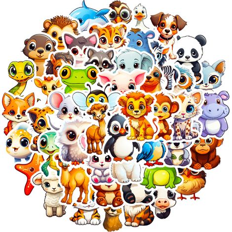 50 Autocollants animaux, vinyle imperméable, motifs aquarelle, 4-5 cm, pour enfants, décoration loisirs créatifs (1/5)