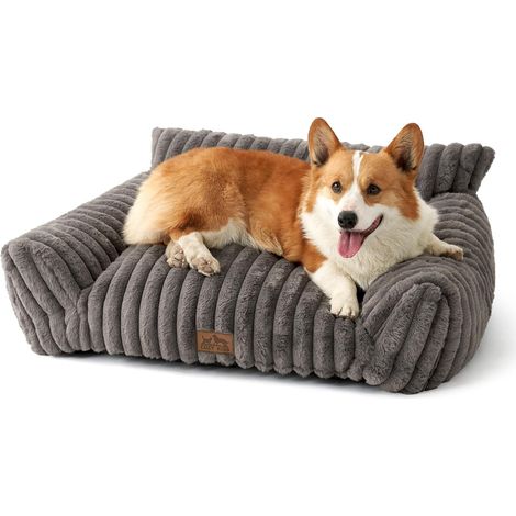 1 - Panier Pour Chien - Lit Pour Chat - Design Corde Avec Soutien Orthopédique - Fourrure Synthétique Douce Et Lavable - Pour Animaux Domestiques - Gris - 80x60x33cm (1/5)