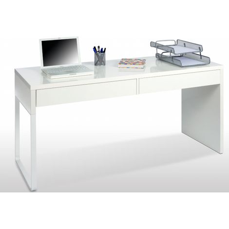 Soporte para ordenador con dos cajones, blanco brillante 138x50xh75 cm